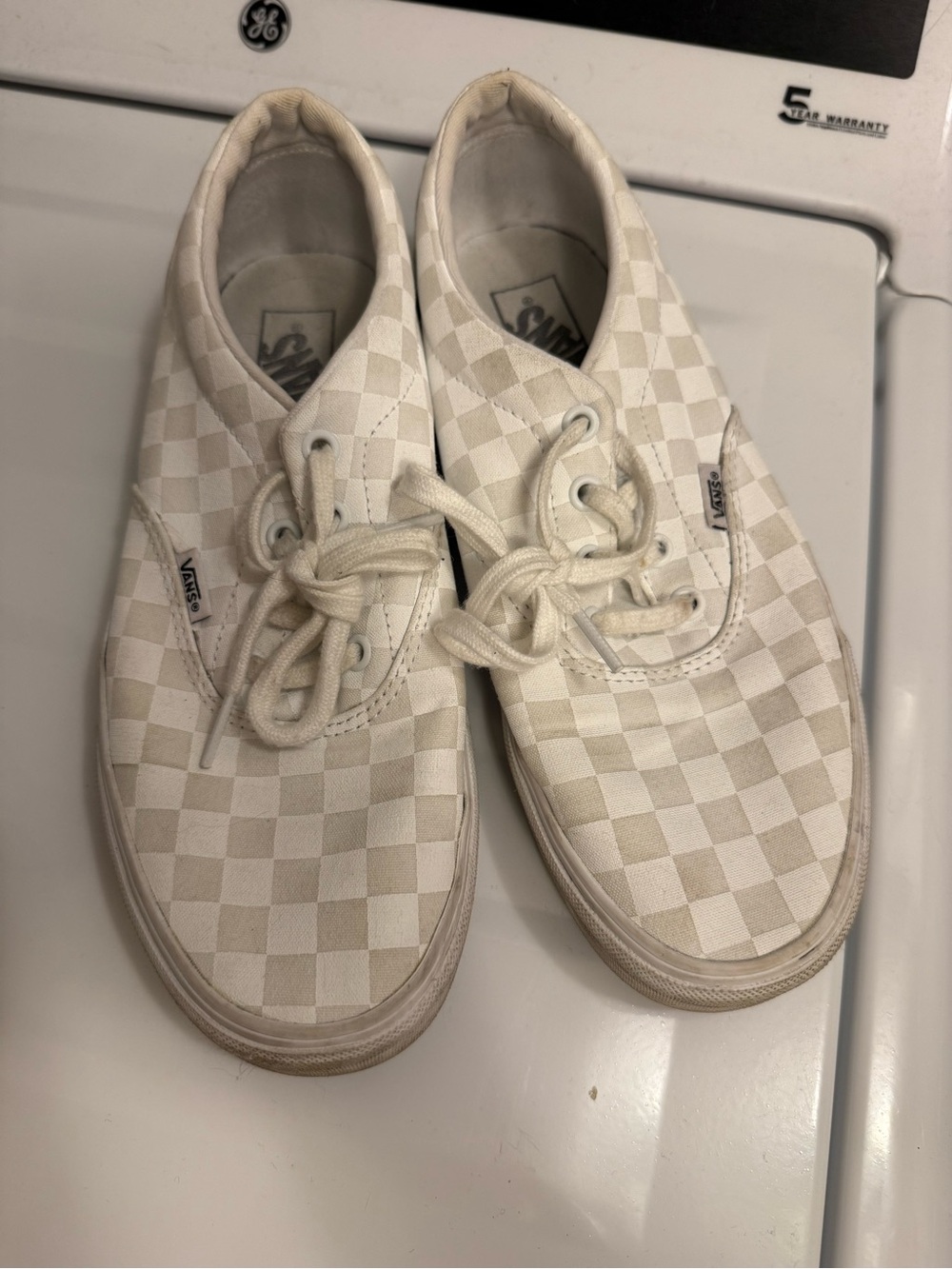 Vans Cream and White Checkerboard Low-Top Sneakers